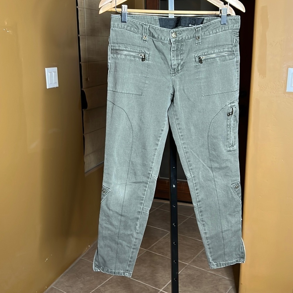Joe’s Jeans Olive Green Moto Zipper Ankle Jeans Utility Skinny Size 32